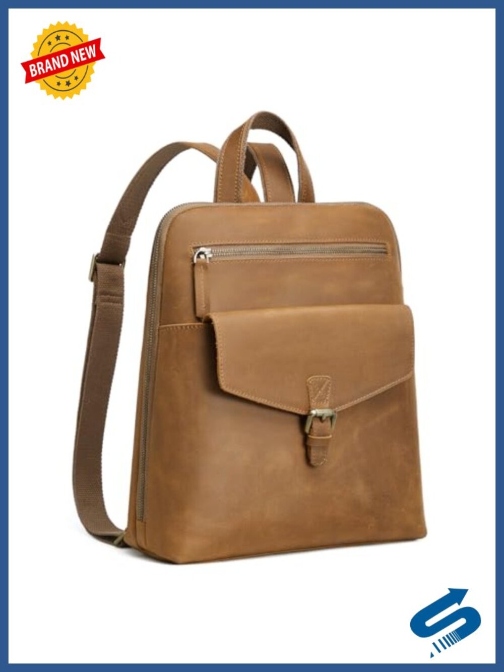 Small Top Grain Crazy Horse Leather Backpack Purse with Luggage Sleeve Daypack